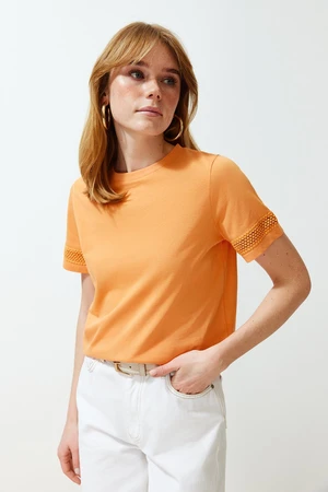 Trendyol Orange Accessory Detail Basic/Regular Fit Knitted T-Shirt