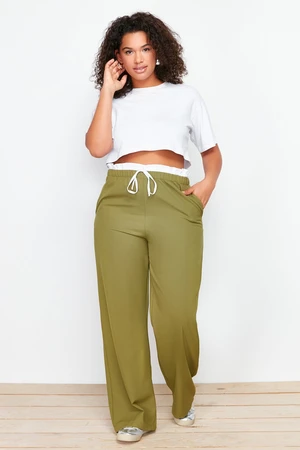 Trendyol Curve Khaki Flexible Waist Wide Leg/Wide Cut Woven Fabric Trousers