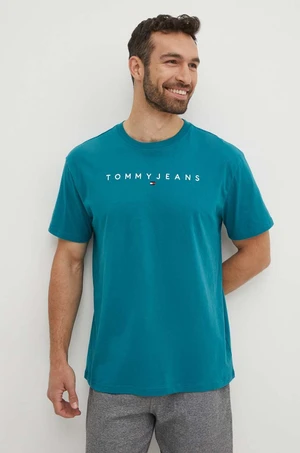 Bavlněné tričko Tommy Jeans zelená barva, s aplikací, DM0DM17993