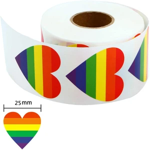 50-500 Piece Gay Pride Stickers Love Pride Rainbow Stickers Love Heart Baking Sticker 1Inch Love Rainbow Heart Shaped Tape