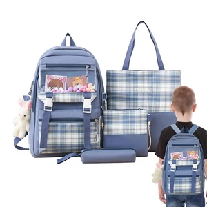 School Backpack Combo Set Shoulder Bag For School Pencil Case Tote Bag Schoolbag Backpack With Rabbit Pendant Student Back To