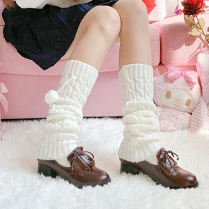 Women Knit Winter Leg Warmers Punk Lolita Gothic Style Knit Leg Sleeve Knee Japanese Y2k Elastic Socks High Boot Stockings