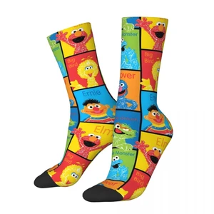 Funny Crazy Sock for Men Characters Harajuku Sesame Street Breathable Pattern Printed Crew Sock Novelty Gift