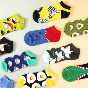 5 Pairs High Quality Combed Cotton Fashion Man Woman Socks Keep Warm Autumn Winter Ankle Creative Fun Fruit Animals Sock