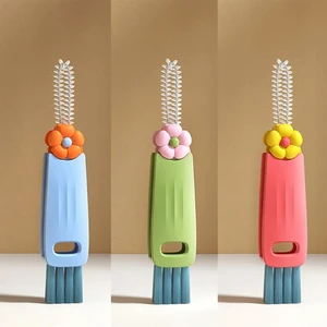 Portable Brush 3 in 1 Tiny Bottle Cup Lid Detail Brush Straw Cleaner Tools Water Bottle Cleaning Crevice Brush Compact