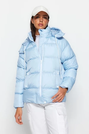 Trendyol Blue Oversize Wodoodporny nadmuchiwany płaszcz z kapturem