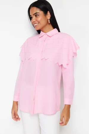 Trendyol Light Pink Big Collar Cotton Woven Shirt