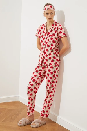 Trendyol Pink Piping Detailed Strawberry Patterned Knitted Pajama Set