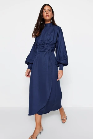 Trendyol Navy Blue draped derék léggömb ujjú estélyi ruha