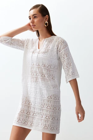 Trendyol White Mini Knitwear Tie-Up Beach Dress