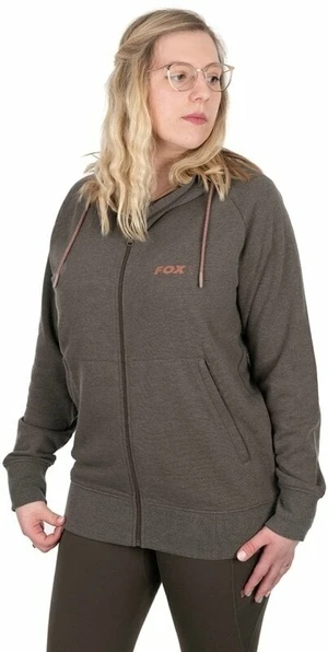 Fox Fishing Hanorac Womens Zipped Hoodie Dusty Olive Marl/Mauve Fox L