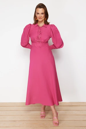 Trendyol Pink Bird Eye Detailed Cotton Woven Dress