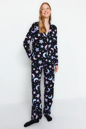 Trendyol Black 100% Cotton Galaxy Patterned Shirt-Pants Pajamas Set