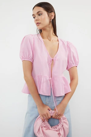 Trendyol Pink Tie-Up Woven Shirt