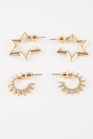 DEFACTO Woman's 2-Star Detailed Gold Earrings