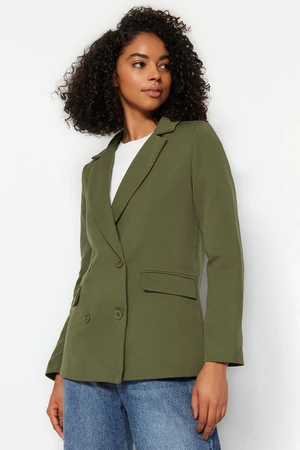 Trendyol Dark Khaki Regular Lined Double-Breasted Woven Blazer Jacket