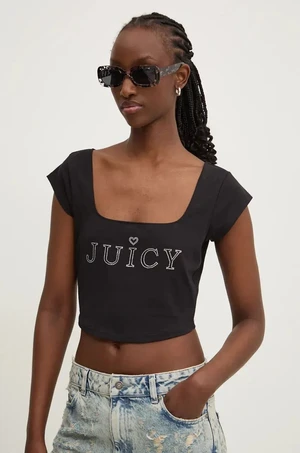 Tričko Juicy Couture REGAL SQUARE NECK CROPPED TEE černá barva, JCBCT224831