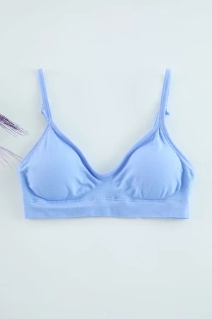 Trendyol Blue Seamless Functional Rope Strap Non-wired Cupped Bralette Knitted Bra