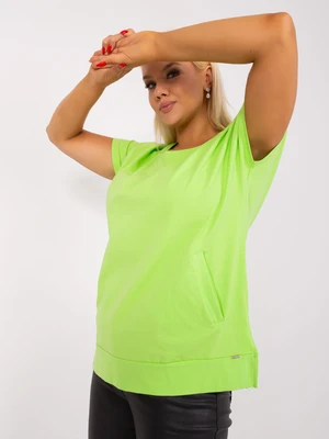 Light green basic blouse plus size with pockets