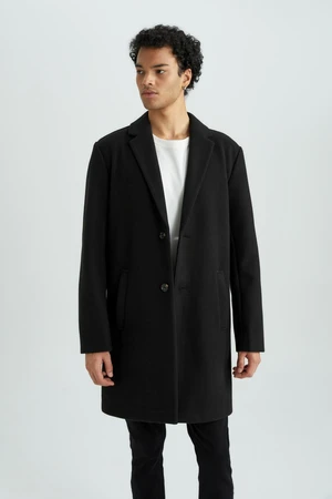 DEFACTO Black Relax Fit Jacket Buttoned Collar Pocket Long Cashmere Coat