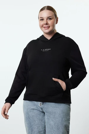 Trendyol Curve Black Hooded Regular Fit Plus Size Sweatshirt