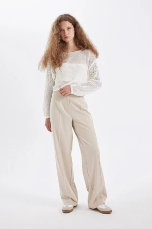 DEFACTO Standard Length Trousers Wide Leg Wide Leg Basic Plain High Waist