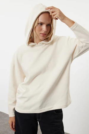 Trendyol White Thessaloniki Oversize/Wide Fit Hooded Knitted Sweatshirt