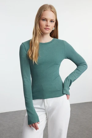 Trendyol Khaki Old/Faded Effect Fitted/Fits the Body Spanish Sleeve Ribbed Flexible Knitted Blouse