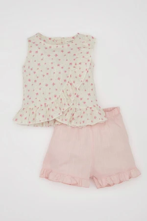 DEFACTO Baby Girl Floral Poplin Sleeveless Blouse Shorts 2-Piece Set