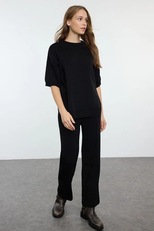 Trendyol Black Basic Short Sleeve T-Shirt Look Knitwear Bottom-Top Set