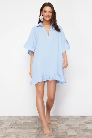 Trendyol Blue Mini Woven Ruffle Beach Dress