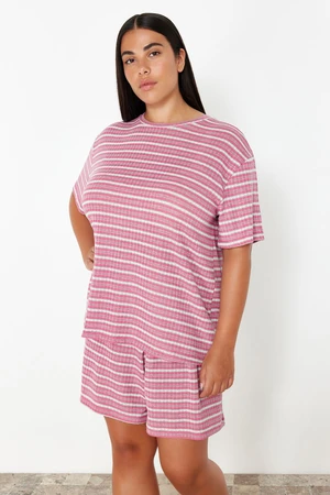 Trendyol Curve Pink Striped Camisole Knitted Pajama Set