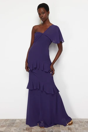 Trendyol Purple A-Cut Ruffled Woven Long Evening Dress