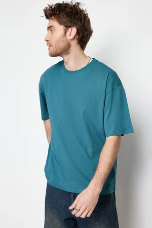 Trendyol Emerald Green Oversize/Wide Cut Basic 100% Cotton T-Shirt