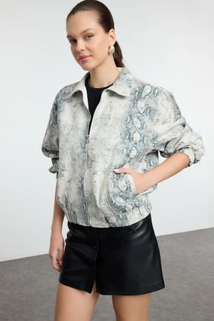 Trendyol Beige Snake Pattern Denim Jacket