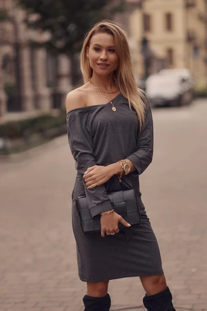 Dark gray dress with a tie at the waist