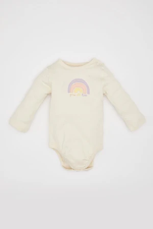 DEFACTO Baby Girl Newborn Crew Neck Rainbow Printed Long Sleeve Snap Snap Bodysuit