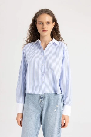 DEFACTO Crop Striped Poplin Long Sleeve Shirt