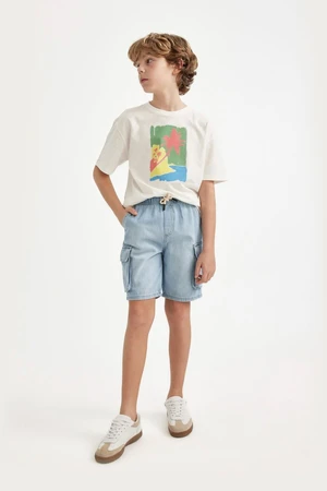 DEFACTO Boy's Cargo Pocket Elastic Waist Jean Shorts