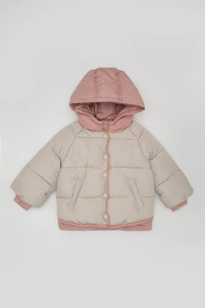 DEFACTO Baby Girl Water Repellent Ribbed Sleeve Buttoned Hooded Puffer Coat