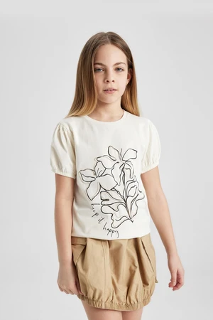 DEFACTO Girls Crew Neck Printed Short Sleeve T-Shirt