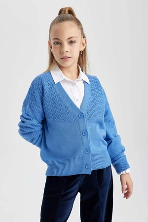 DEFACTO Girl V Neck Knitted Cardigan