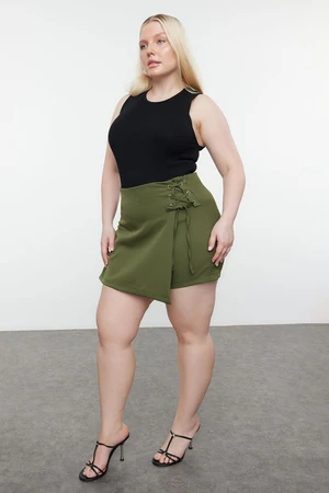 Trendyol Curve Khaki Woven Tied Shorts Skirt