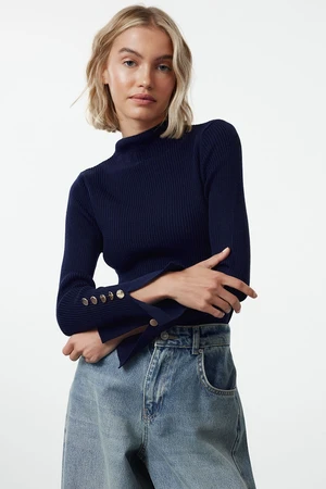 Trendyol Navy Blue Sleeve Detailed Knitwear Sweater