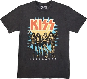 Kiss Tričko Destroyer 3D Logo Stone Wash Unisex Charcoal Grey 2XL