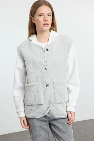 Trendyol Grey Relaxed Plush Relaxed/comfortable Pattern Pocket Thick Vest