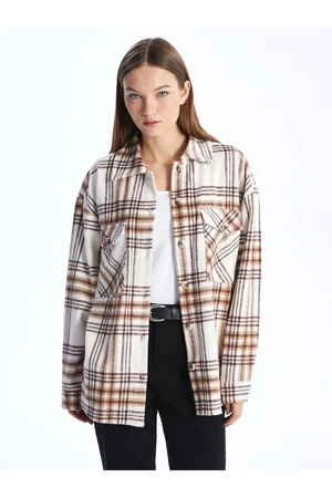 LC Waikiki Plaid Long Sleeve Oversize Women's Shirt Jacket