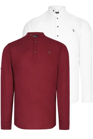 DOUBLE SET G783 DEWBERRY JUDGE COLLAR SHIRT-WHITE-BURGUNDY