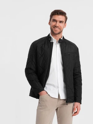 Ombre BIKER men's insulated jacket quilted in a diamond pattern - black