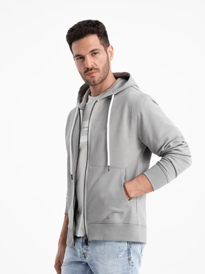 Ombre Men's BASIC unbuttoned hooded sweatshirt - grey